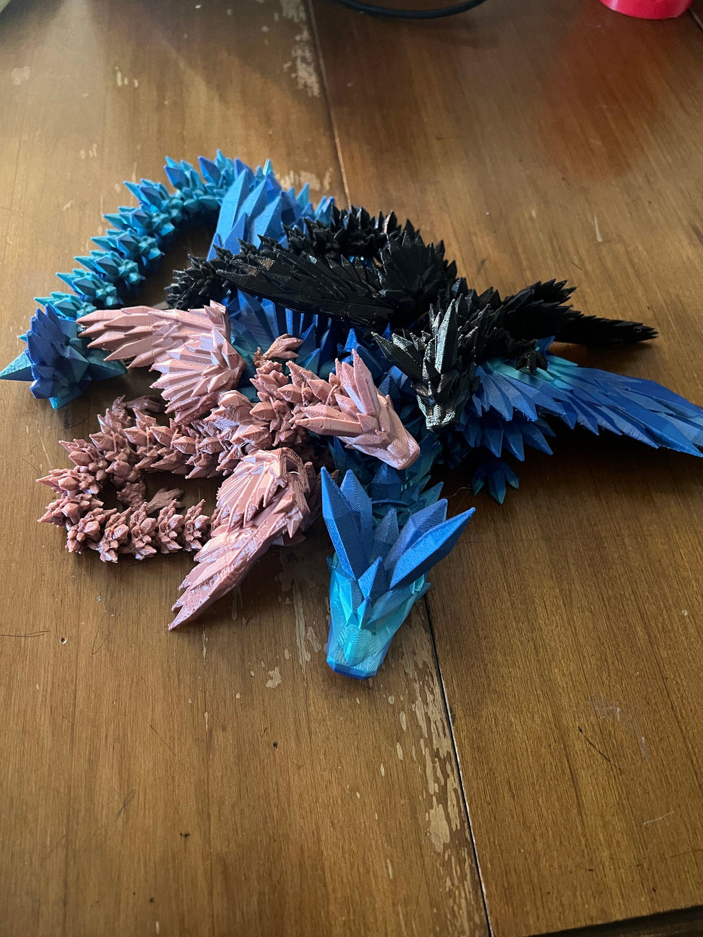 3D Printed Flexible Crystal Winged Dragon Family